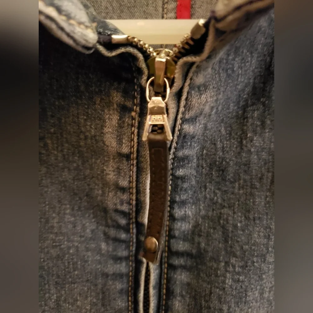 Elie Tahari Corset Lace Up Red Piped Denim Jacket Size Large - Picture 3 of 13